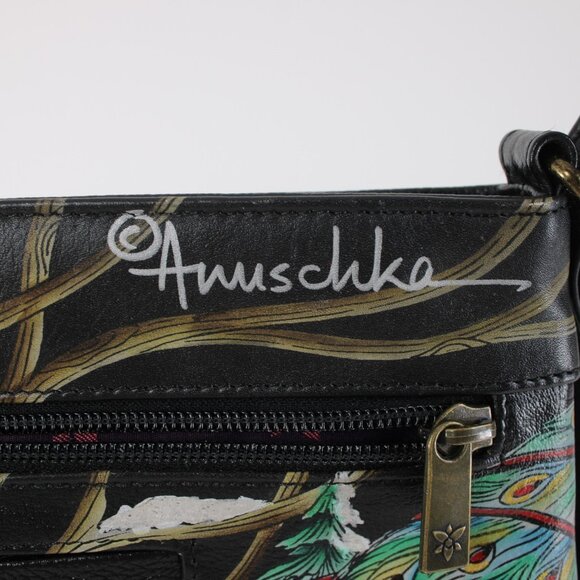 Anuschka Purse 11 x 9x3 Multi Color Red Bug Holiday Painted Leather Purse - Picture 9 of 12